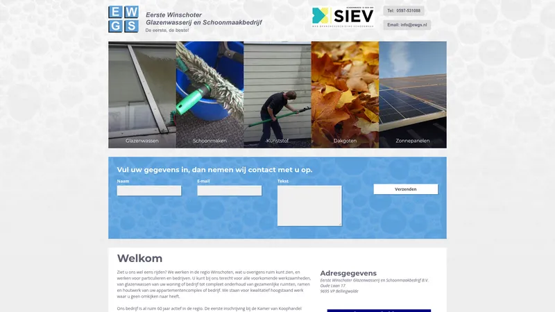 Website van 1e Winschoter Glazenwasserij en Schoonmaak Bedrijf