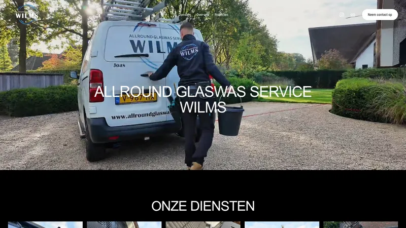 Website van Allround Glaswas service Wilms