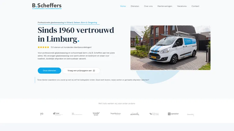 Website van B. Scheffers - Glazenwasserij & Schoonmaakservice
