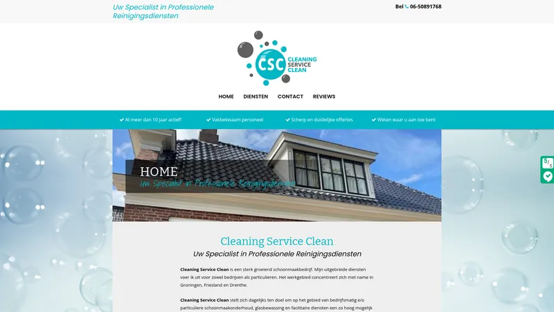 Website van Cleaning Service Clean