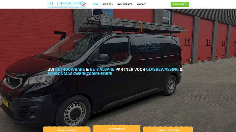 Website van D.L. Diensten (Glazenwasserij & Schoonmaakservice Groningen)