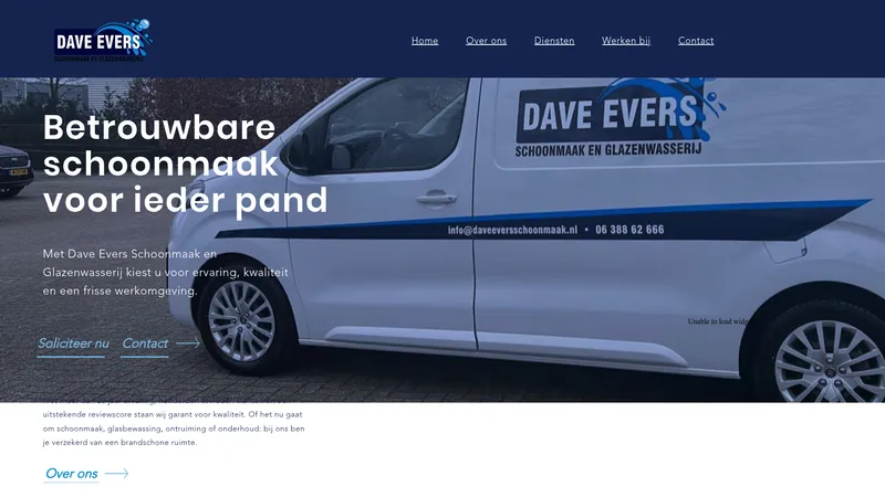 Website van Dave Evers schoonmaak en glazenwasserij