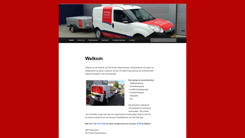 Website van De Friese Glazenwasser