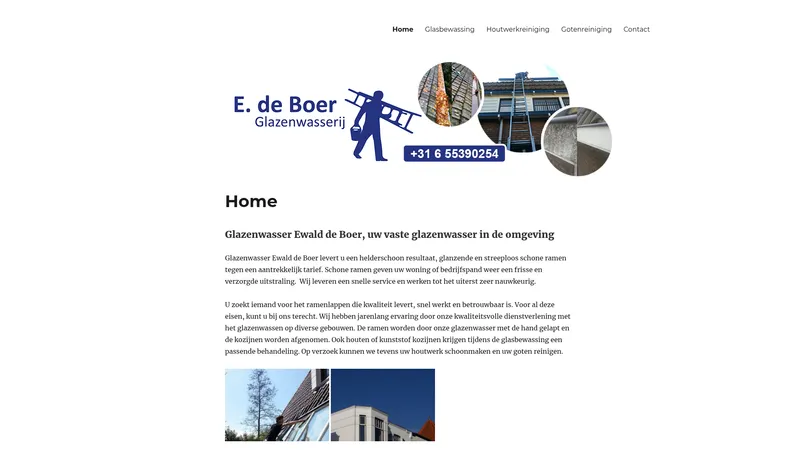 Website van E de Boer Glazenwasserij