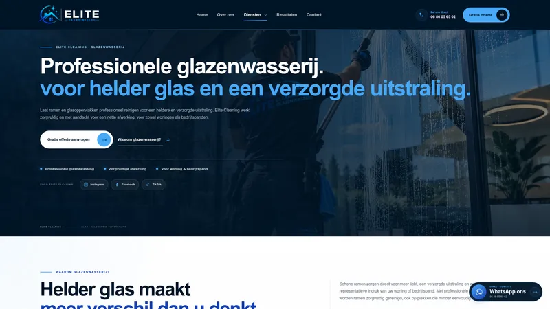 Website van Elite Cleaning Glazenwasserij