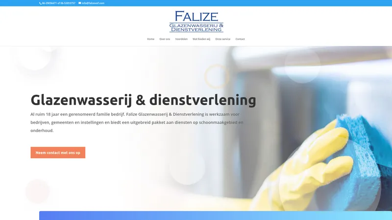 Website van Falize, Glazenwasserij & Dienstverlening