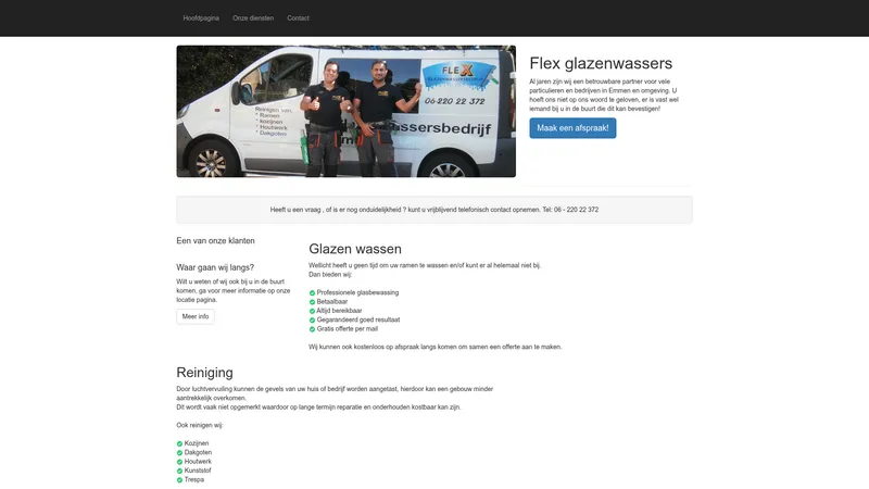 Website van Flex Glazenwassersbedrijf