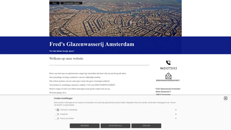 Website van Fred's Glazenwasserij Amsterdam