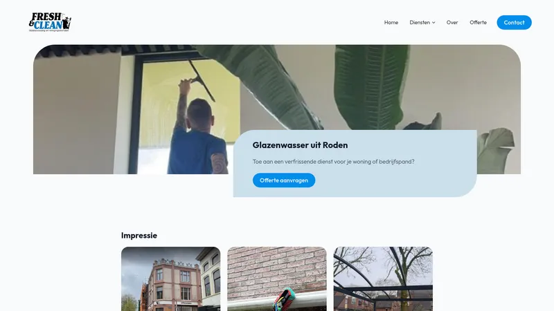 Website van Fresh & Clean Glasbewassing