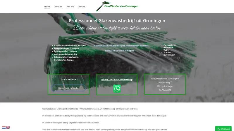 Website van GlasWasService Groningen