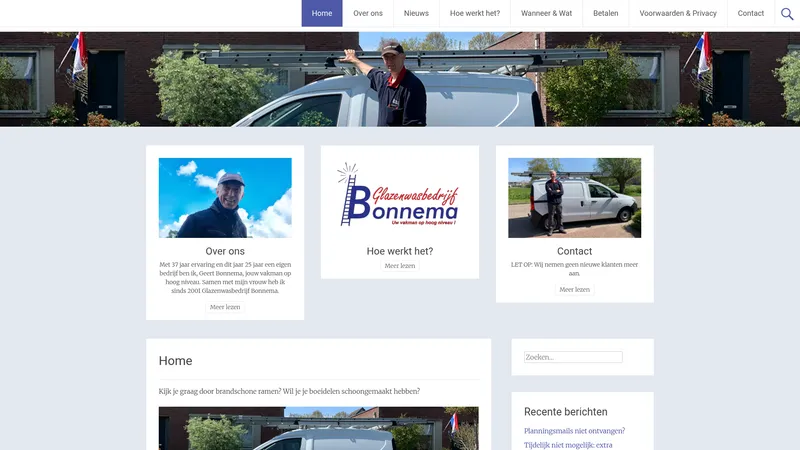 Website van Glazenwasbedrijf Bonnema