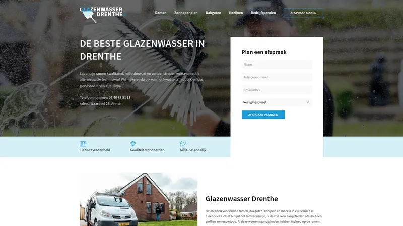 Website van glazenwasser Drenthe