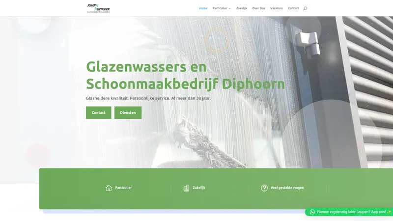 Website van Glazenwasser Enschede Schoonmaakbedrijf Diphoorn