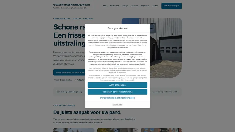 Website van Glazenwasser Heerhugowaard - Glazenwasser en Schoonmaakbedrijf