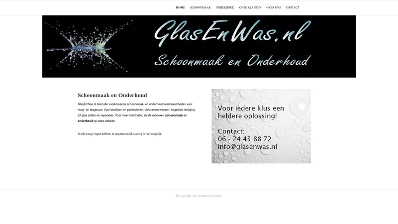 Website van glazenwasser schoonmaakbedrijf glas en was