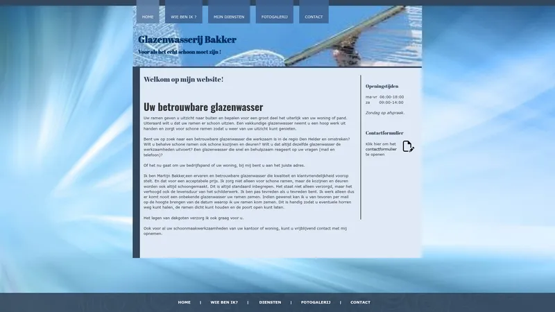 Website van Glazenwasserij Bakker Den Helder en omstreken