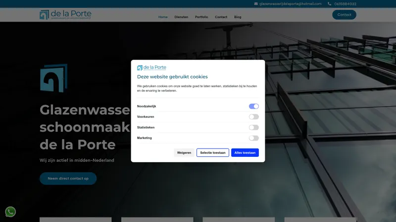 Website van Glazenwasserij de La Porte