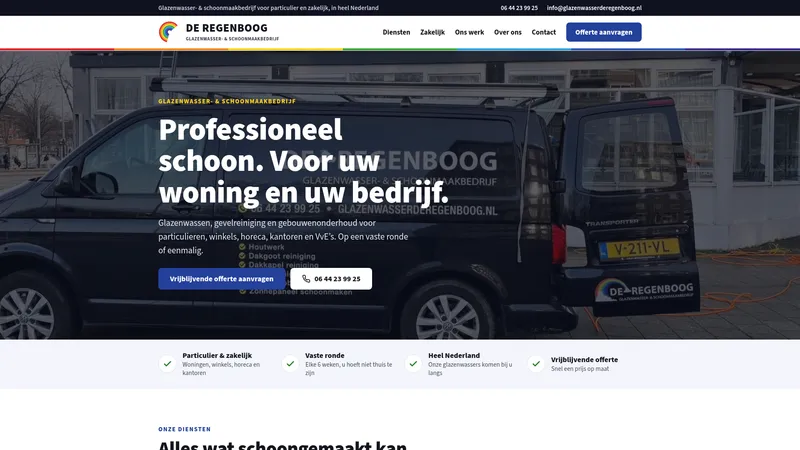 Website van Glazenwasserij De Regenboog