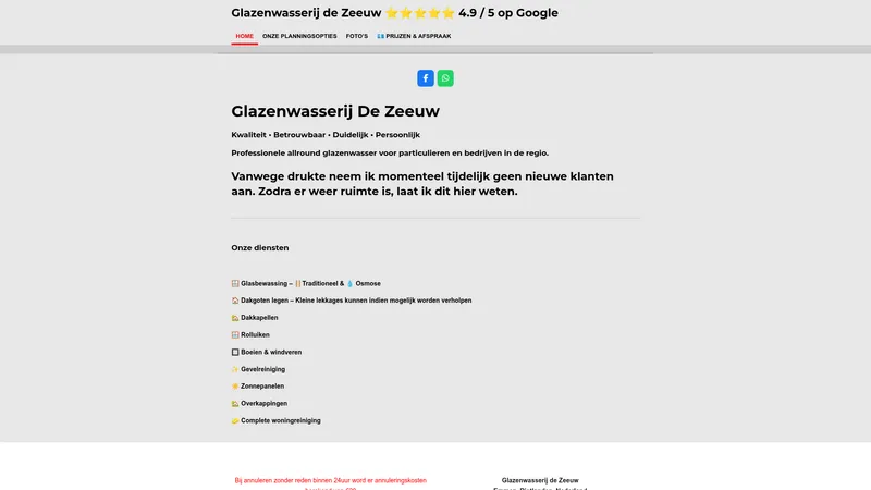 Website van Glazenwasserij de Zeeuw