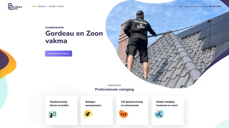 Website van Glazenwasserij Gordeau en Zoon