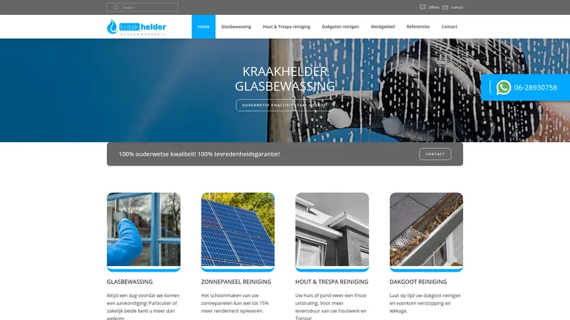 Website van Glazenwasserij Kraakhelder