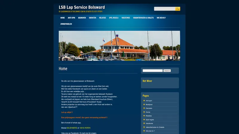 Website van Glazenwasserij LSB Lap Service Bolsward