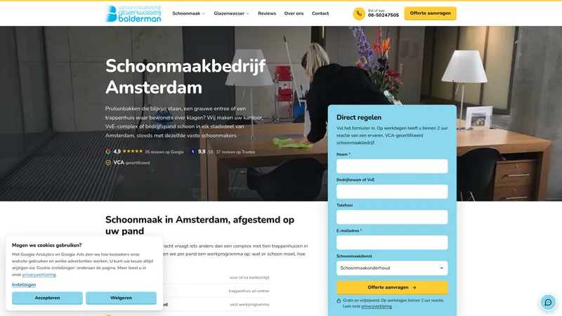 Website van Glazenwasserij schoonmaakbedrijf Bolderman