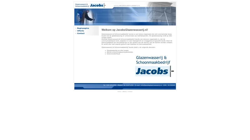 Website van Glazenwasserij & Schoonmaakbedrijf Jacobs