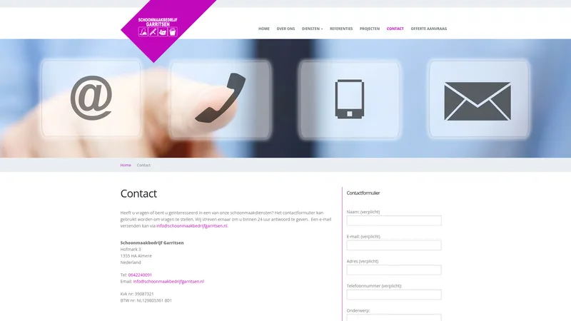 Website van Glazenwasserij Schoonmaakbedrijf R. Garritsen