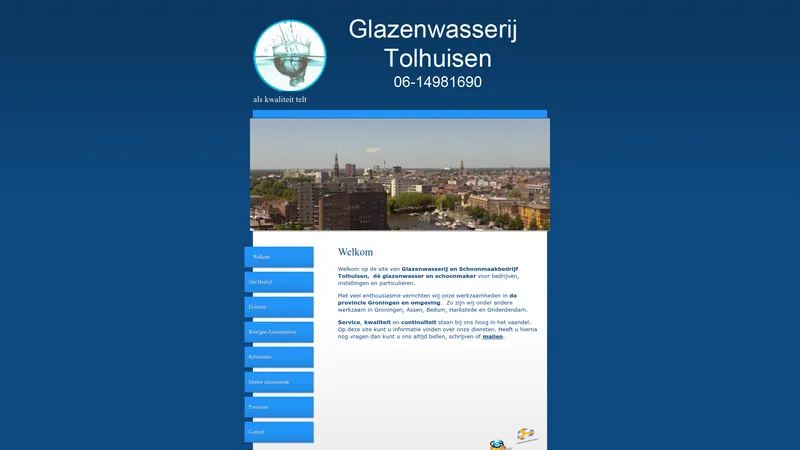 Website van Glazenwasserij Tolhuisen