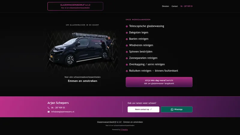 Website van Glazenwassersbedrijf A.S.E