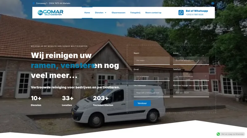 Website van Gomar Multidiensten - Glazenwasserij en schoonmaakbedrijf