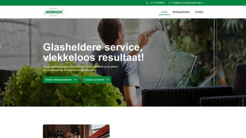 Website van Honigh glasbewassing en schoonmaak