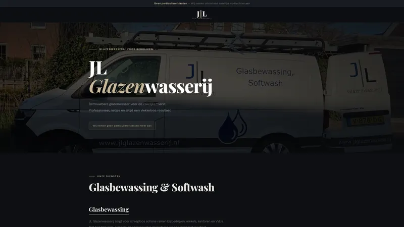 Website van jl glazenwasserij. De glazenwasser voor uw bedrijf, vve en instellingen.