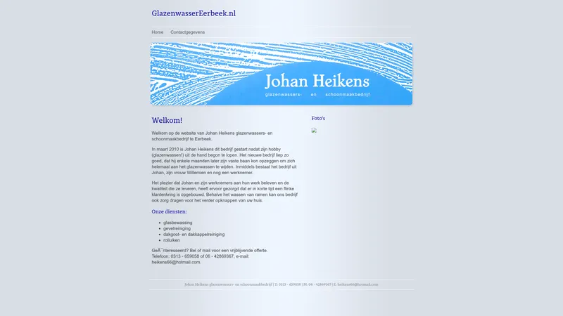 Website van Johan Heikens Glazenwassers- schoonmaakbedrijf