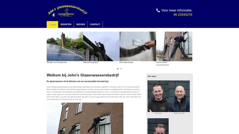 Website van John's Glazenwassersbedrijf