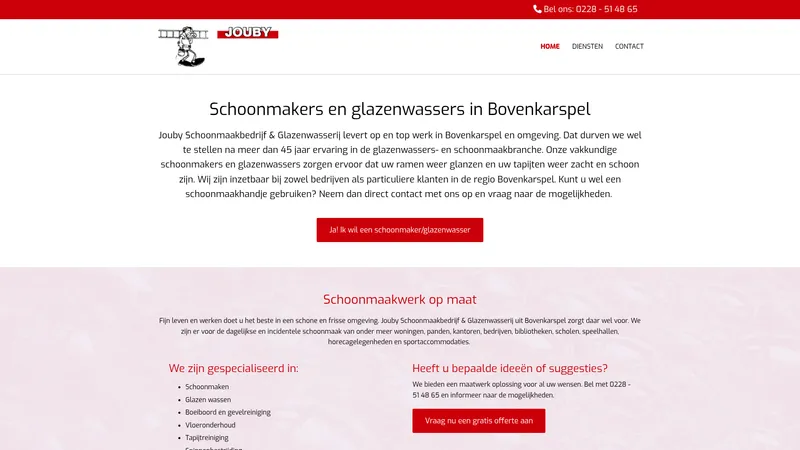 Website van Jouby Glazenwasserij & Schoonmaakbedrijf