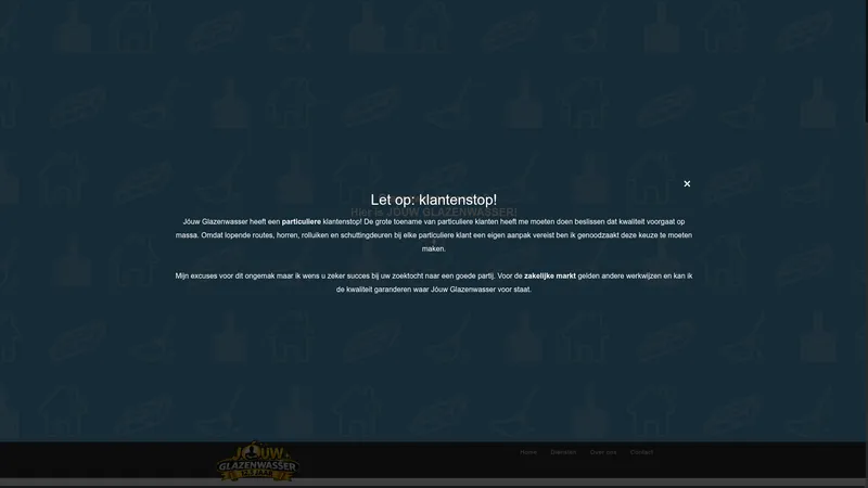 Website van Jóuw Glazenwasser (particuliere klantenstop)