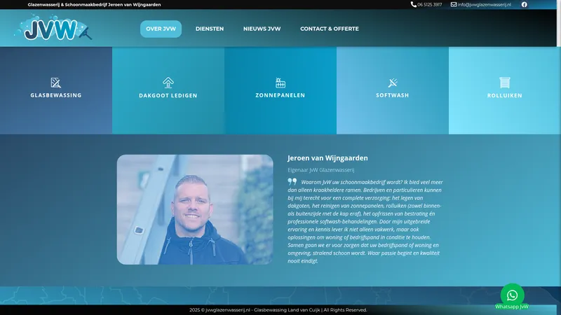 Website van JvW Glazenwasserij & Schoonmaakbedrijf