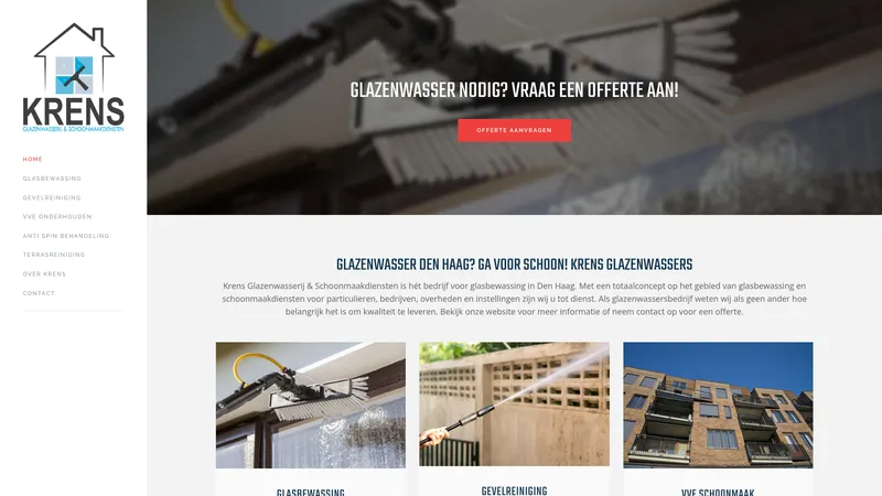 Website van Krens Glazenwasserij