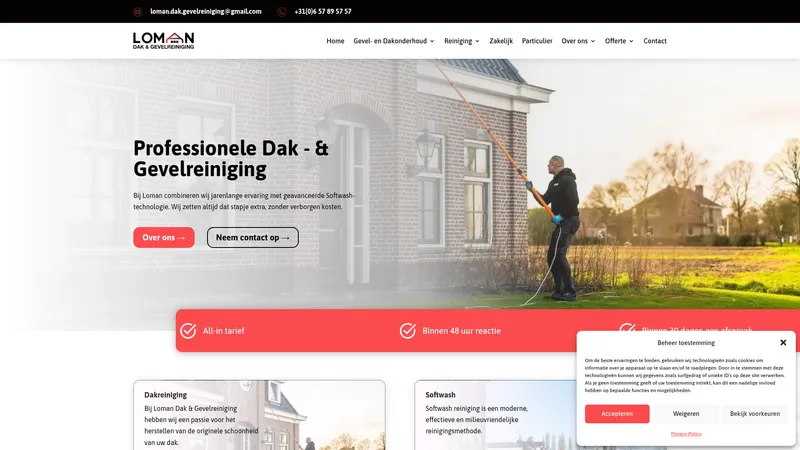 Website van Loman Glasbewassing & Onderhoud