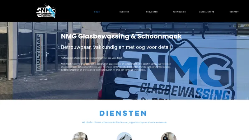 Website van NMG Glasbewassing & Schoonmaak