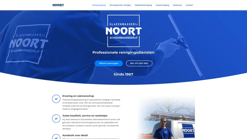 Website van Noort Glazenwasserij Schoonmaakbedrijf