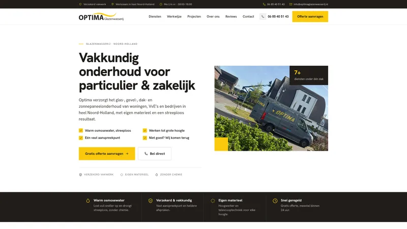 Website van Optima Glazenwasserij