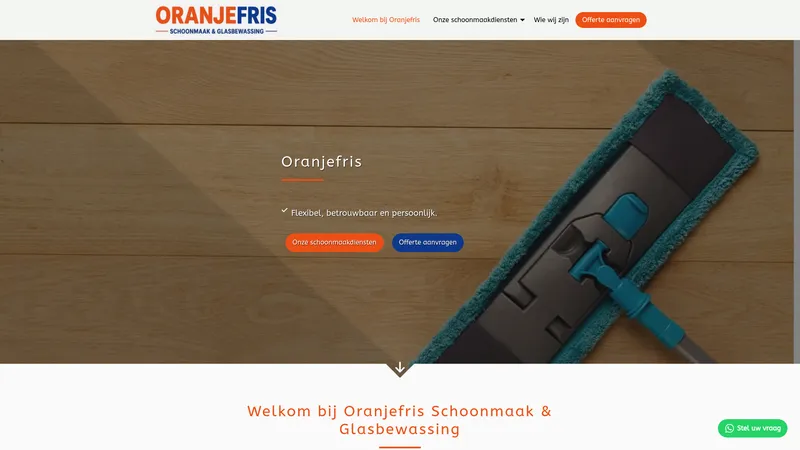 Website van Oranjefris Schoonmaak & Glasbewassing