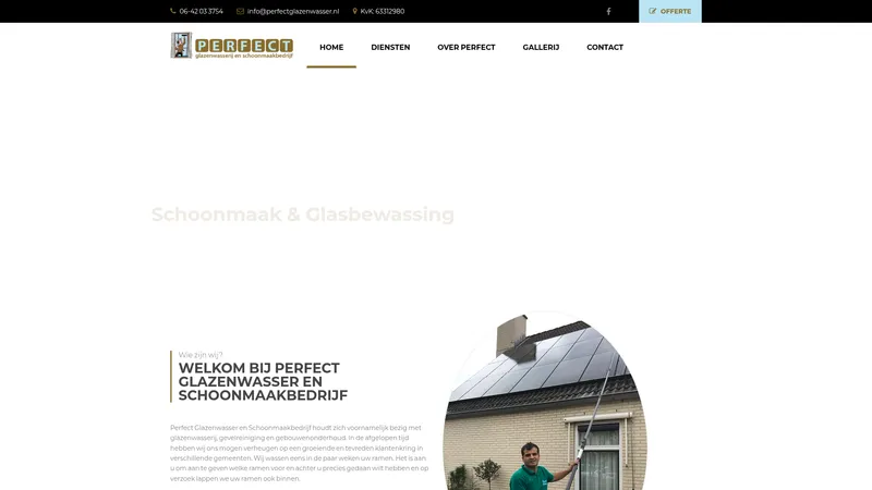 Website van Perfect Glazenwasser & Schoonmaakbedrijf