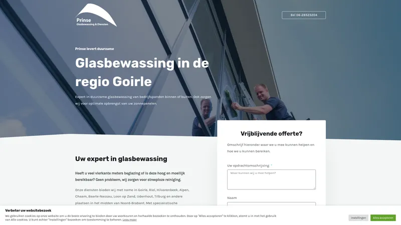 Website van Prinse Glasbewassing en diensten
