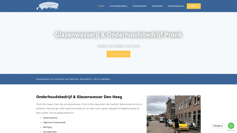 Website van Pronk Glazenwasserij & Onderhoudsbedrijf