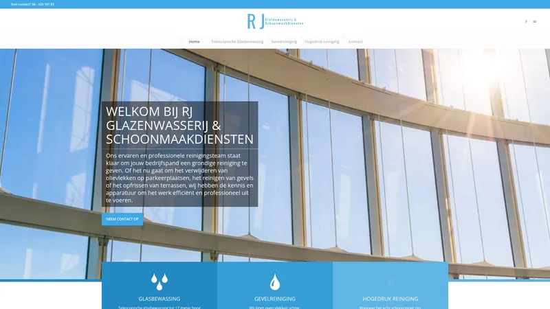 Website van RJ Glazenwasserij en Schoonmaakdiensten