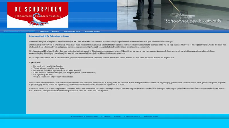 Website van Schoonmaak en Glazenwasserij De Schorpioen